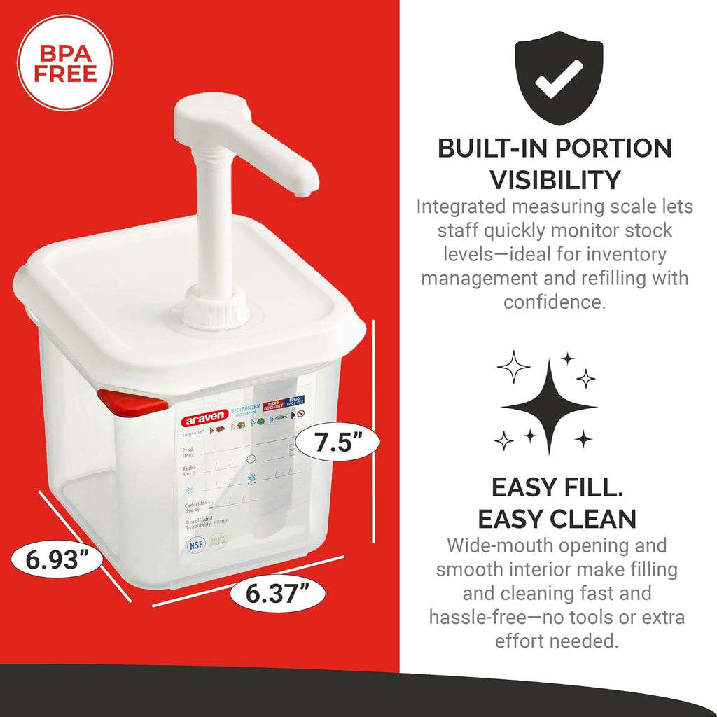 Sauce Dispenser with Pump, Single Container for Serving Condiments in Commercial Kitchen, 1 Oz Capacity, 4 Count, Clear