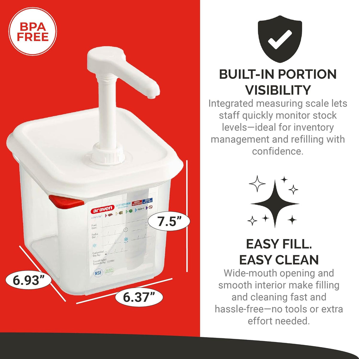 Sauce Dispenser with Pump, Single Container for Serving Condiments in Commercial Kitchen, 1 Oz Capacity, 4 Count, Clear