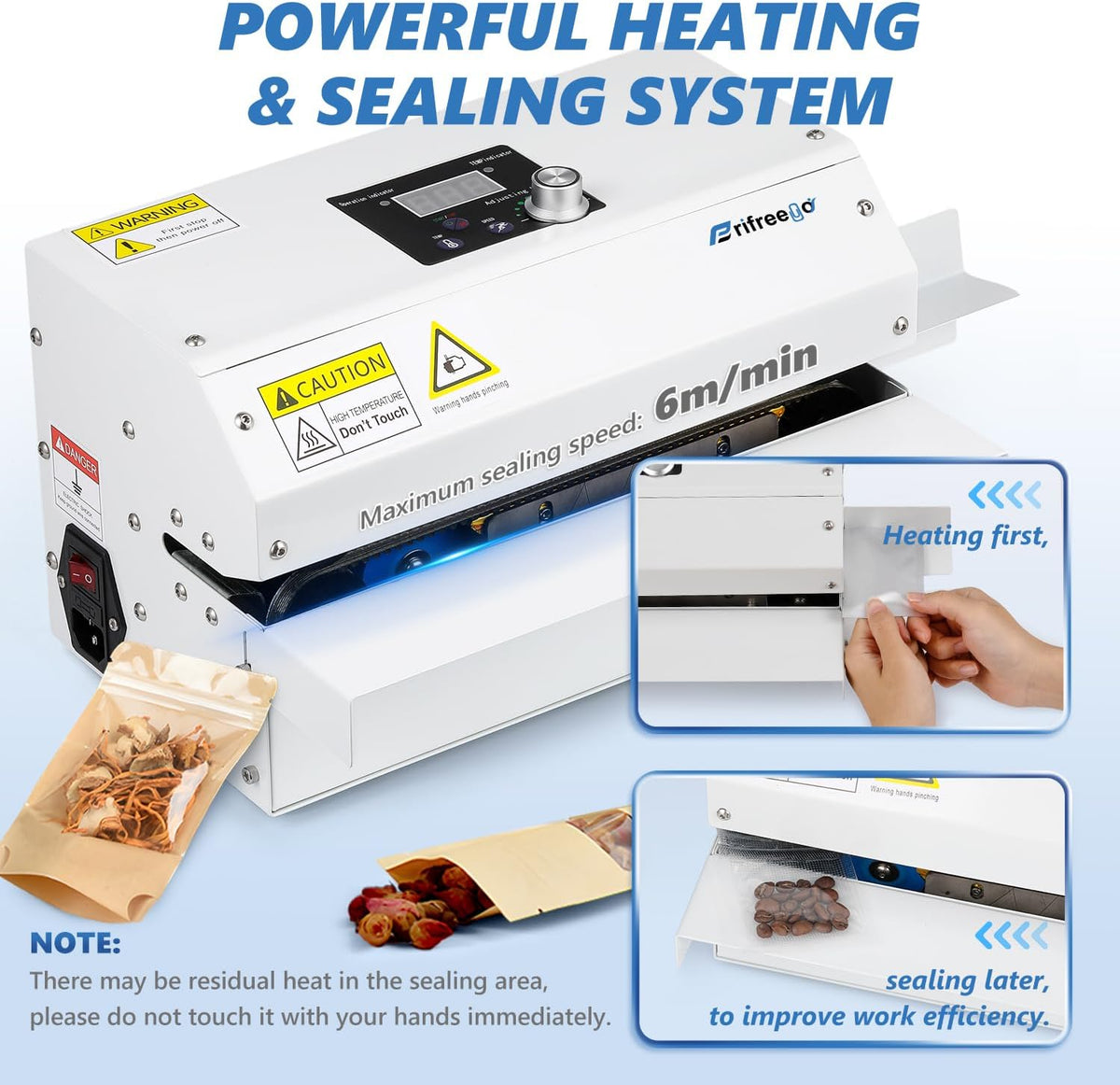 Commercial Grade Heat Sealer Automatic Continuous Heat Bag Sealing Machine, Temp&Speed Adjustable, Heavy Duty