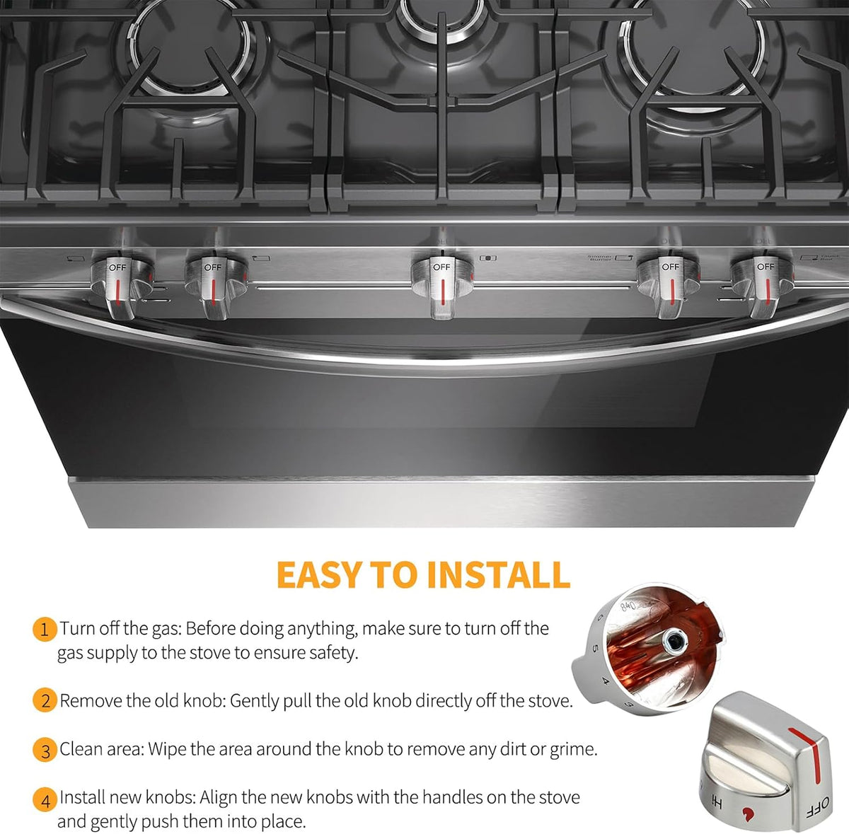 Allstare Stainless Steel 5304509064 Stove knobs Replacement for Frigidaire Stove Parts Gallery Oven Knobs 5304509929 FGGF3036TFA Gas Range Parts Cooktop Control Knobs 1 Pc