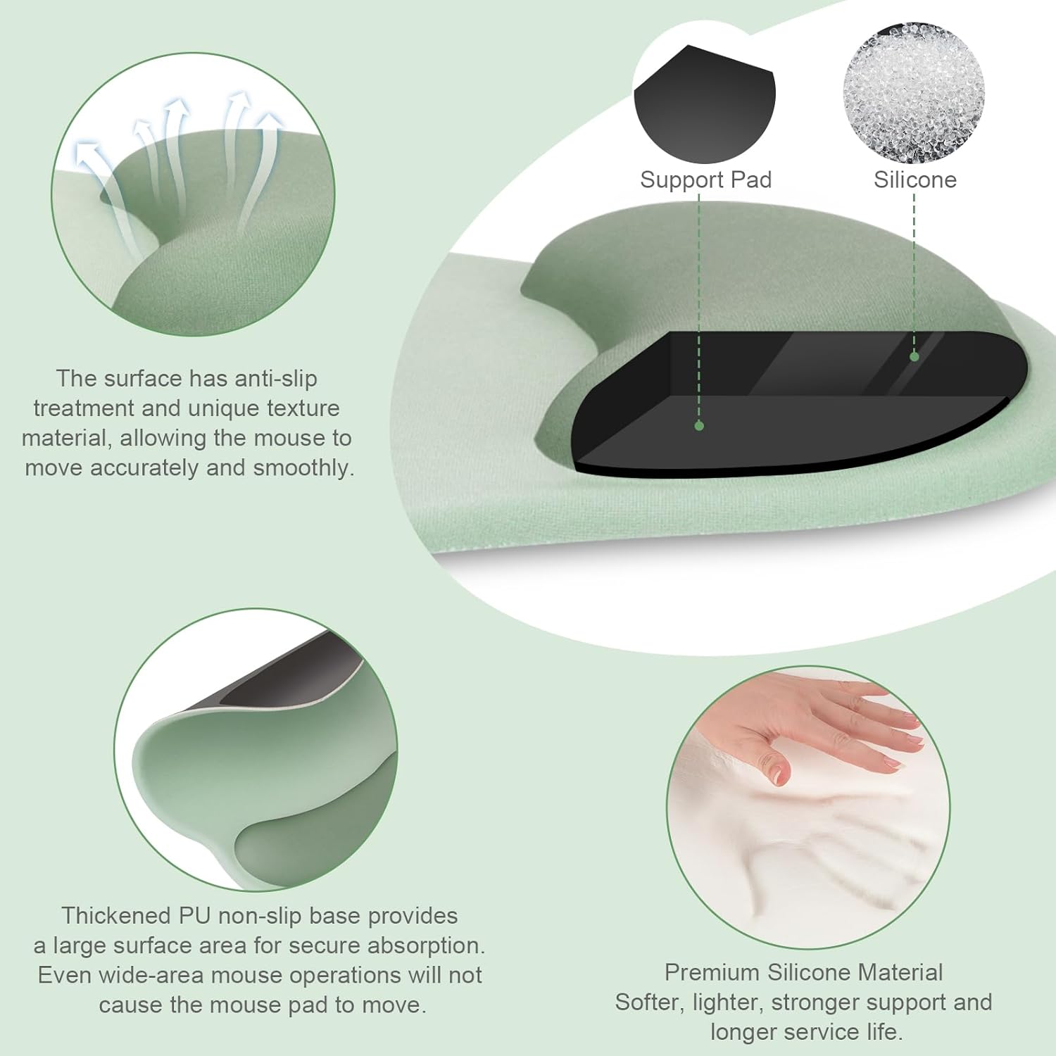 Wrist Rest Support for Mouse Pad&Keyboard Set, Antique Green | Circle Curved Ergonomic Mousepad Non-Slip Base