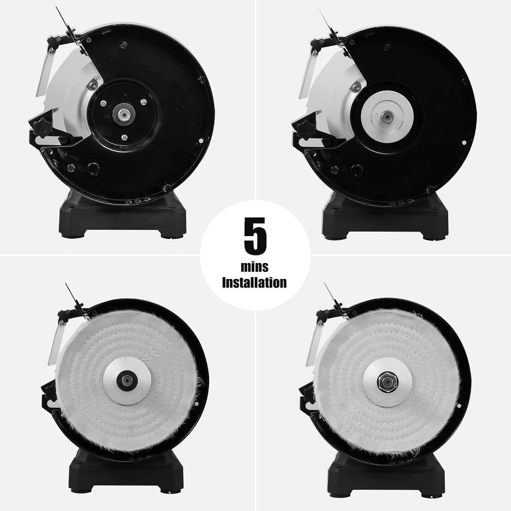8" 1/2HP Dual Speed Bench Grinder Buffer Combo with Cast Iron Base | Low/High Speed Bench Grinder with