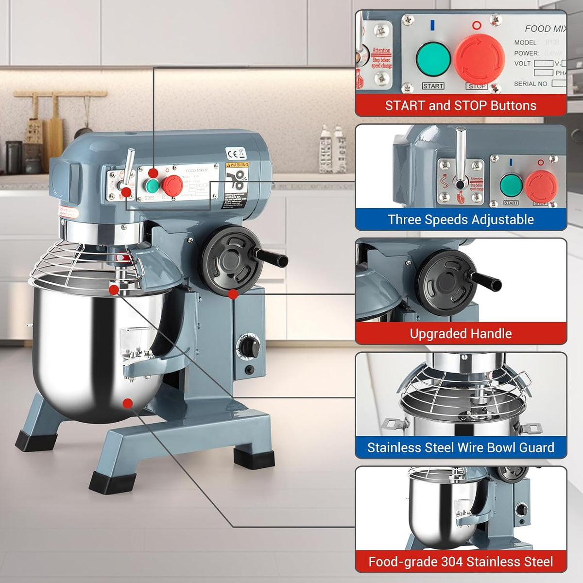 Commercial Planetary Stand Mixer, 1100W 3-Speed Dough Mixer w