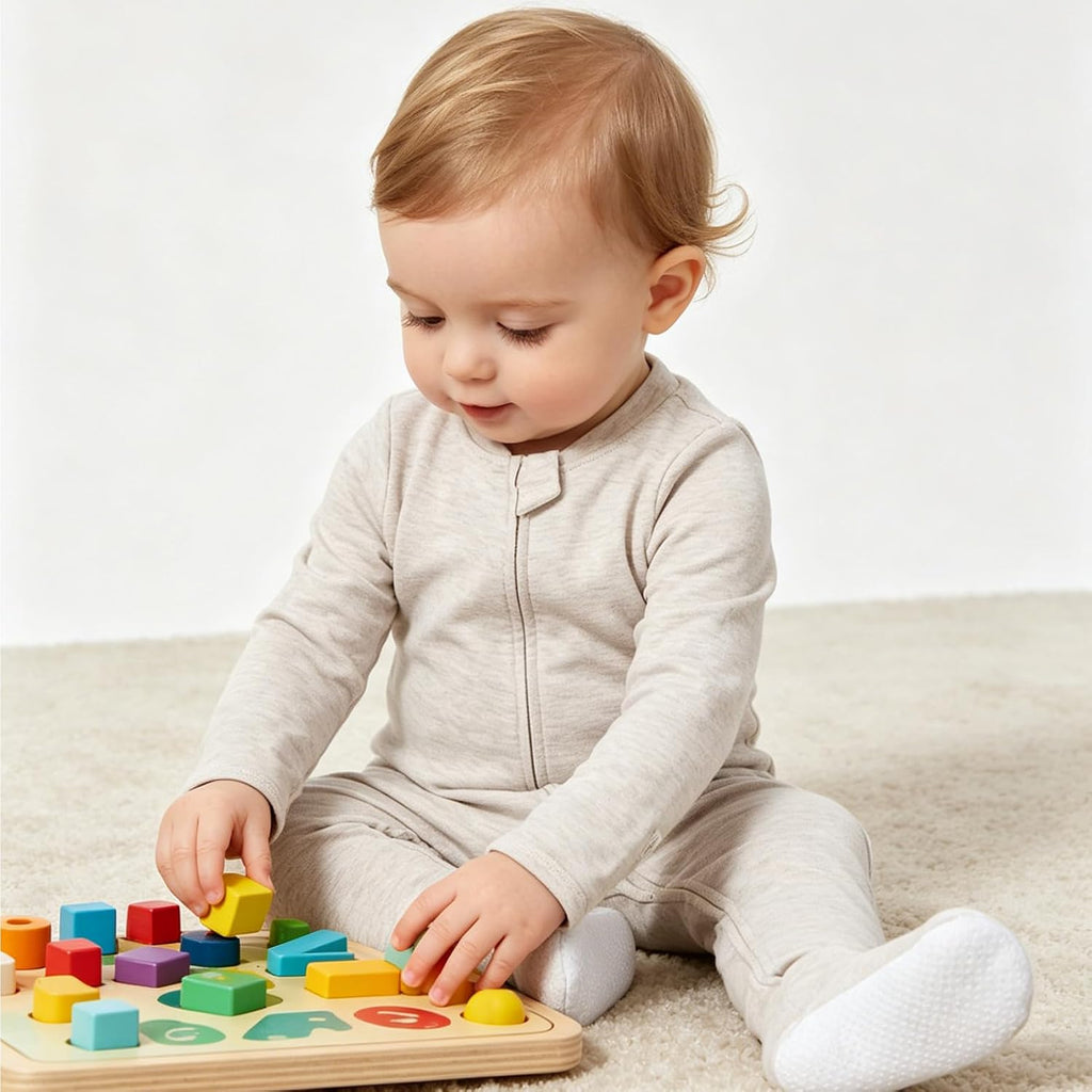 Baby Footie Pajamas Cotton with Mitten Cuffs, Double Zipper