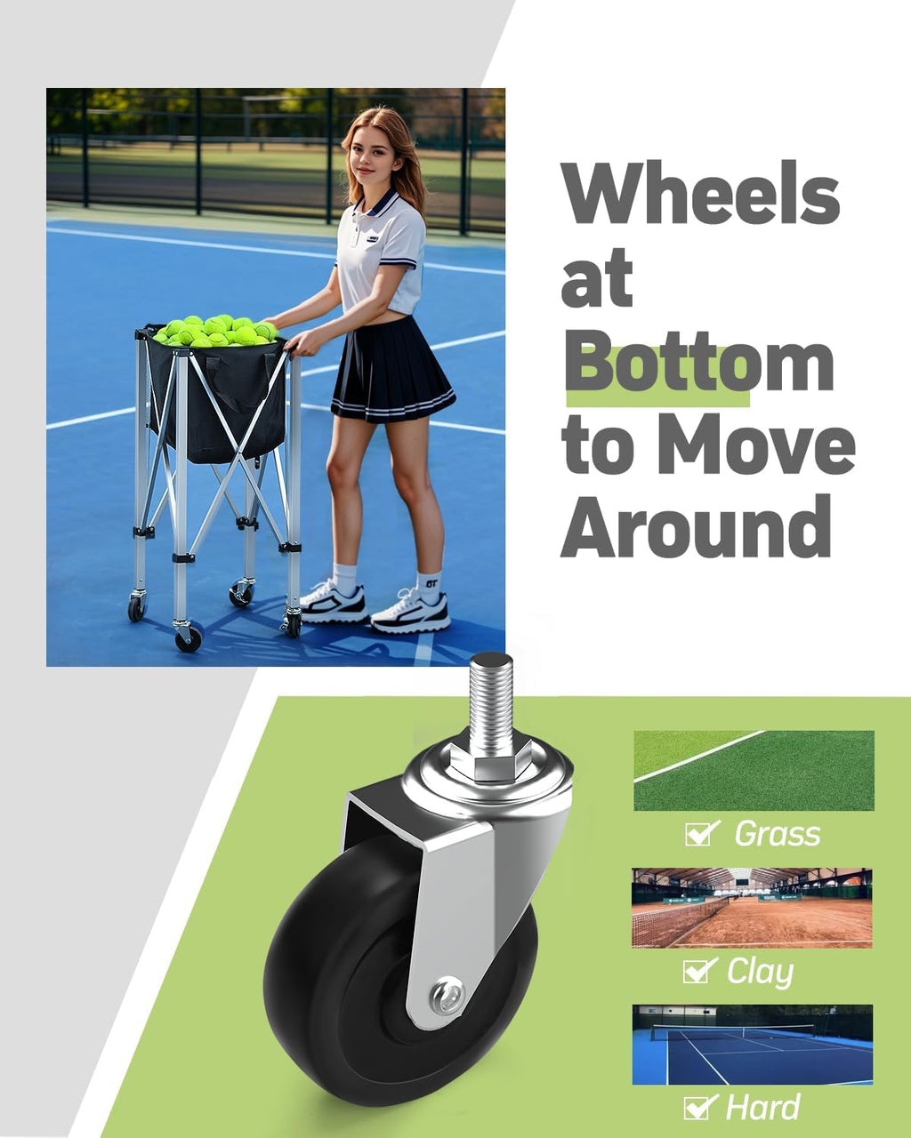 Tennis Ball Hopper Holds 150 Balls, Tennis Cart with Black/Red Bag