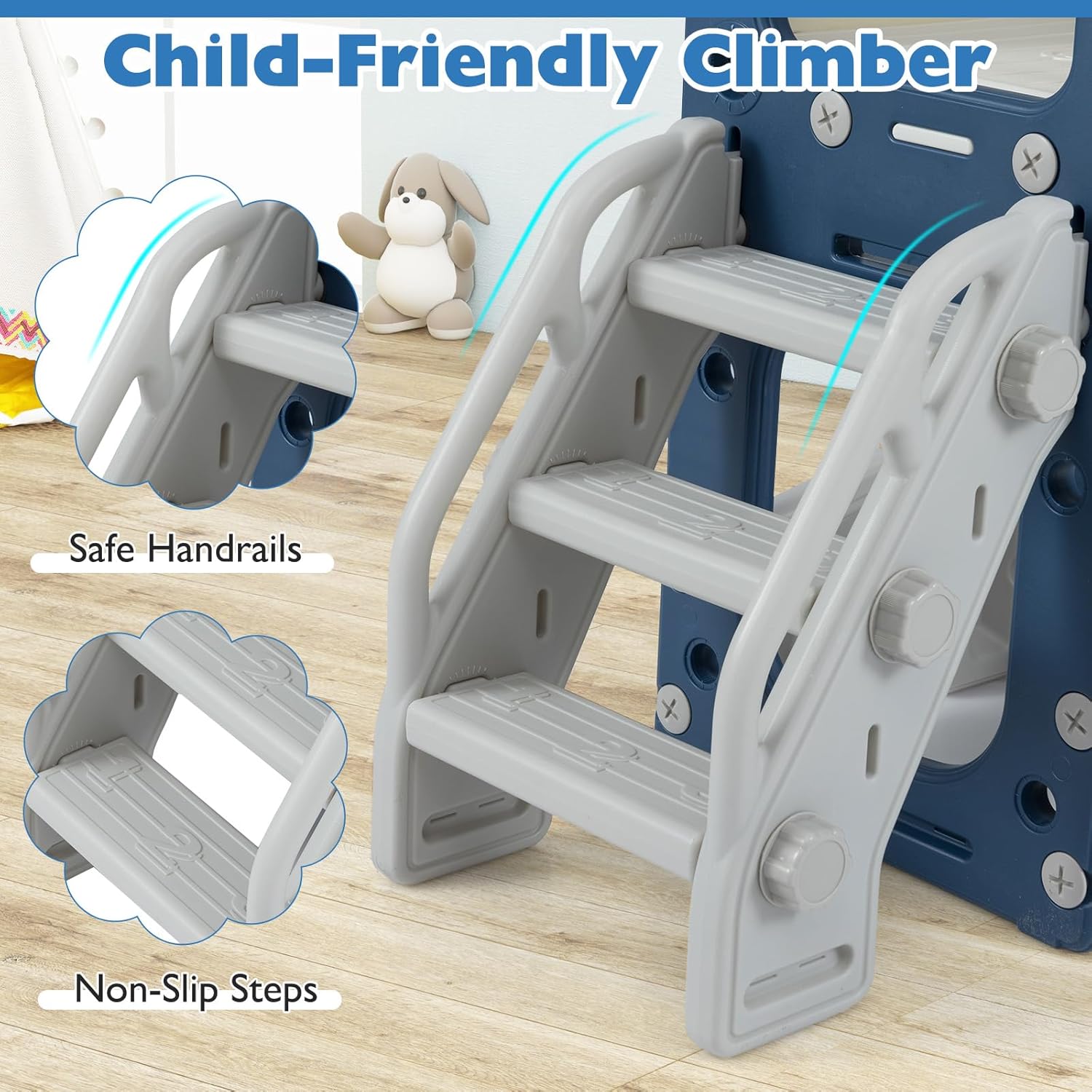 10 in 1 Toddler Slide Set, Kids Slide and Climber Playset with Magnetic Whiteboard, Ring Toss, Basketball Hoop