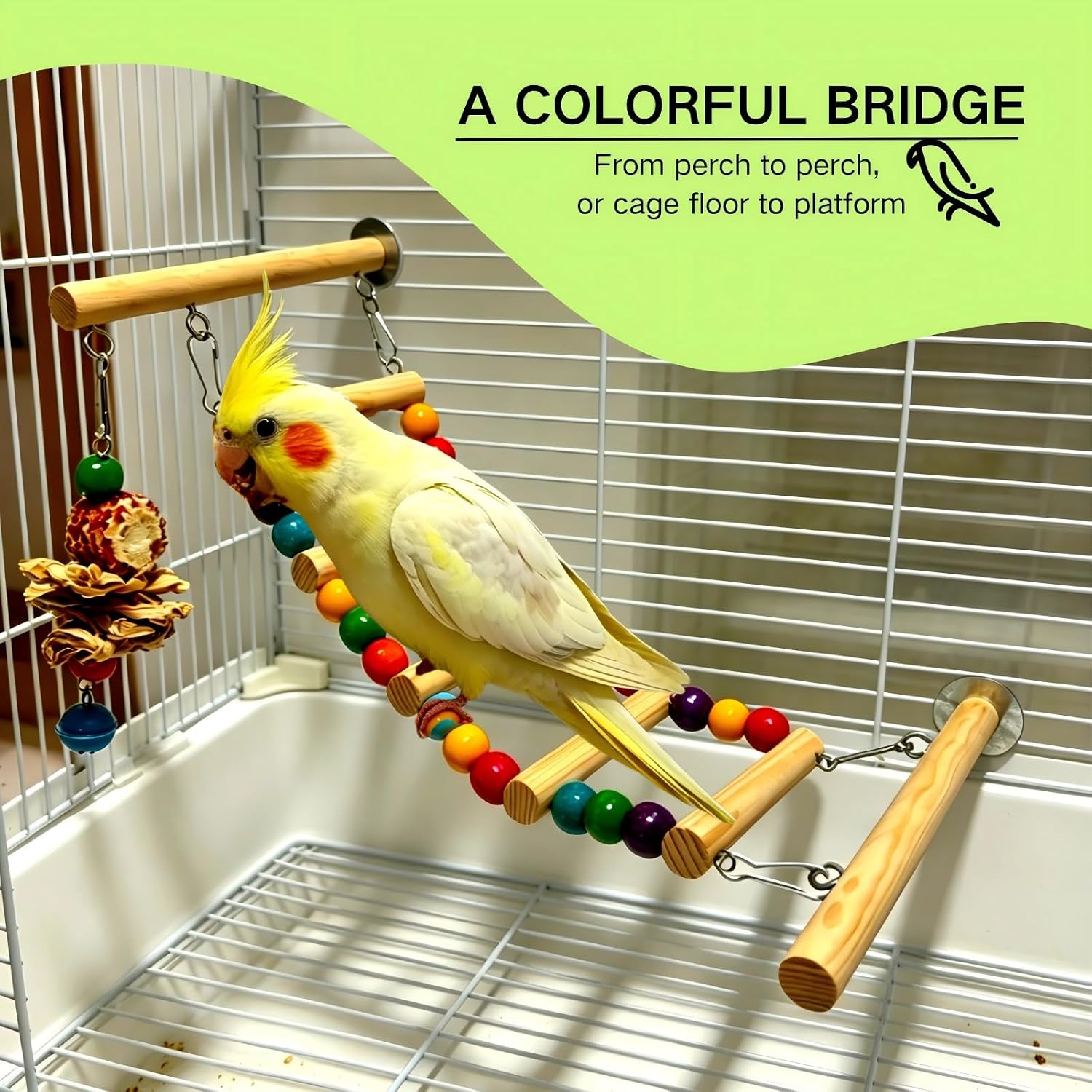 Bird Ladder for Cage, Natural Wooden Parrot Climbing Ladder | Parakeet Perch, Chew Toys for Parrot Conure Cockatiel