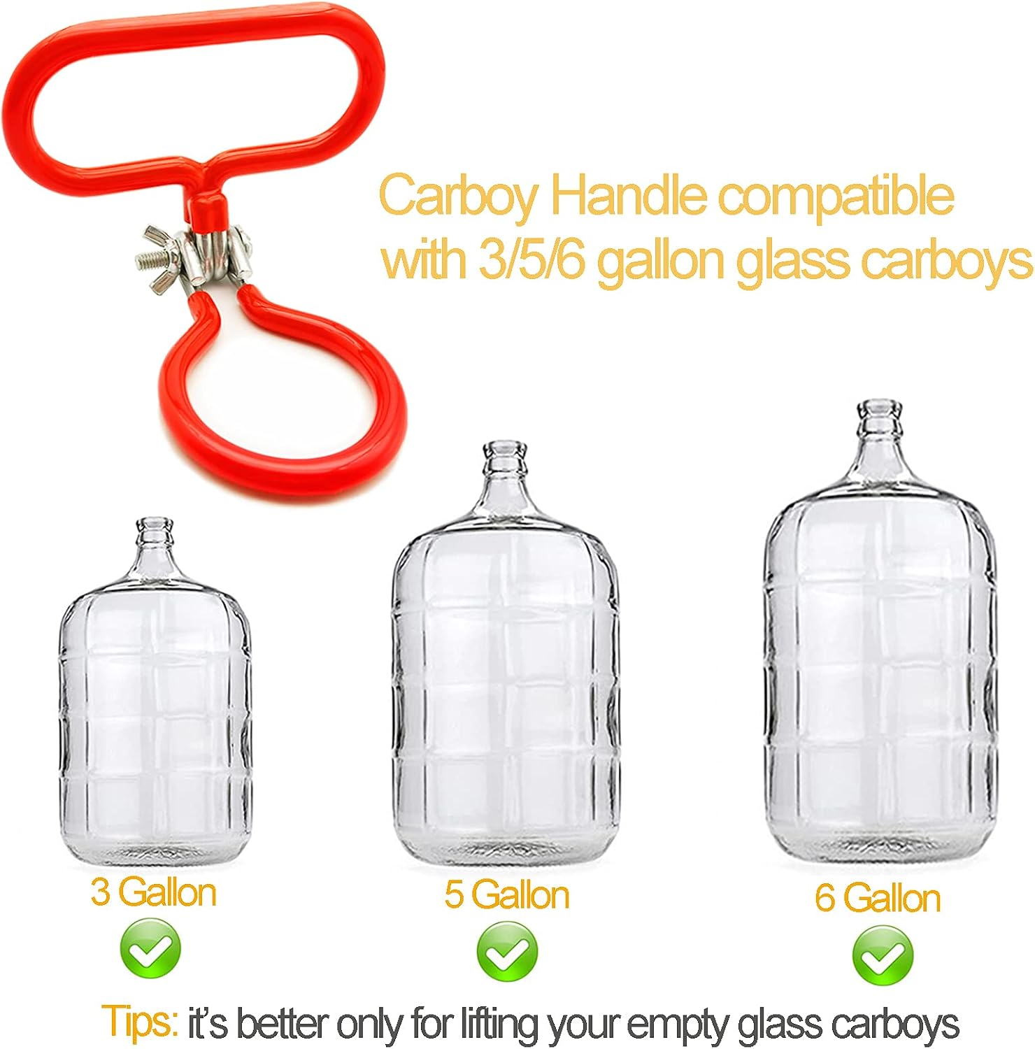 Carboy Handle, 2 Pack Carboy Carrying Handle Heavy Duty Carboy Holder for Smooth Neck 3 Gallon 5 Gallon 6 Gallon 6.5