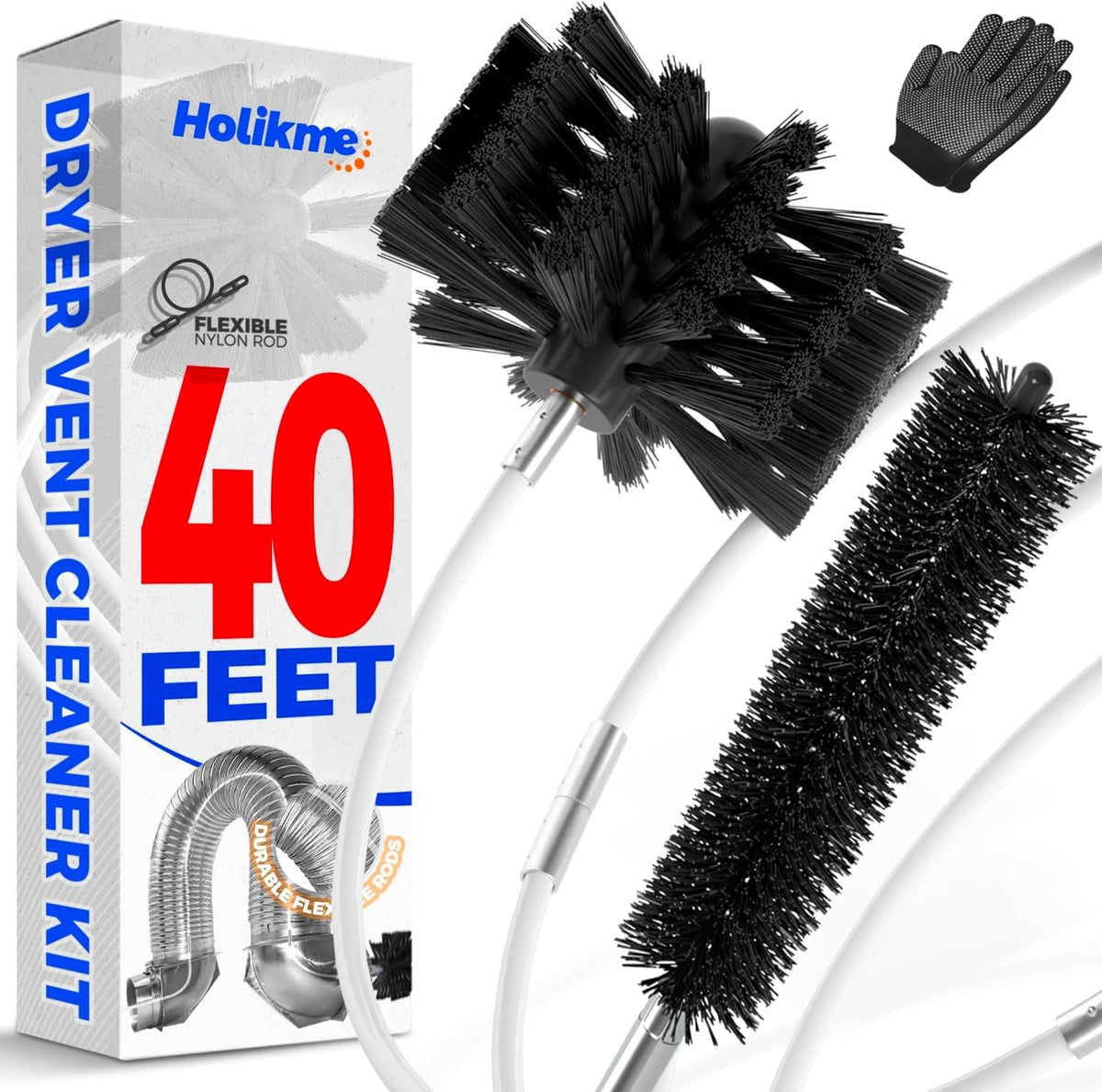 Dryer Vent Cleaner Kit - 40Ft Flexible Lint Brush for Deep Cleaning