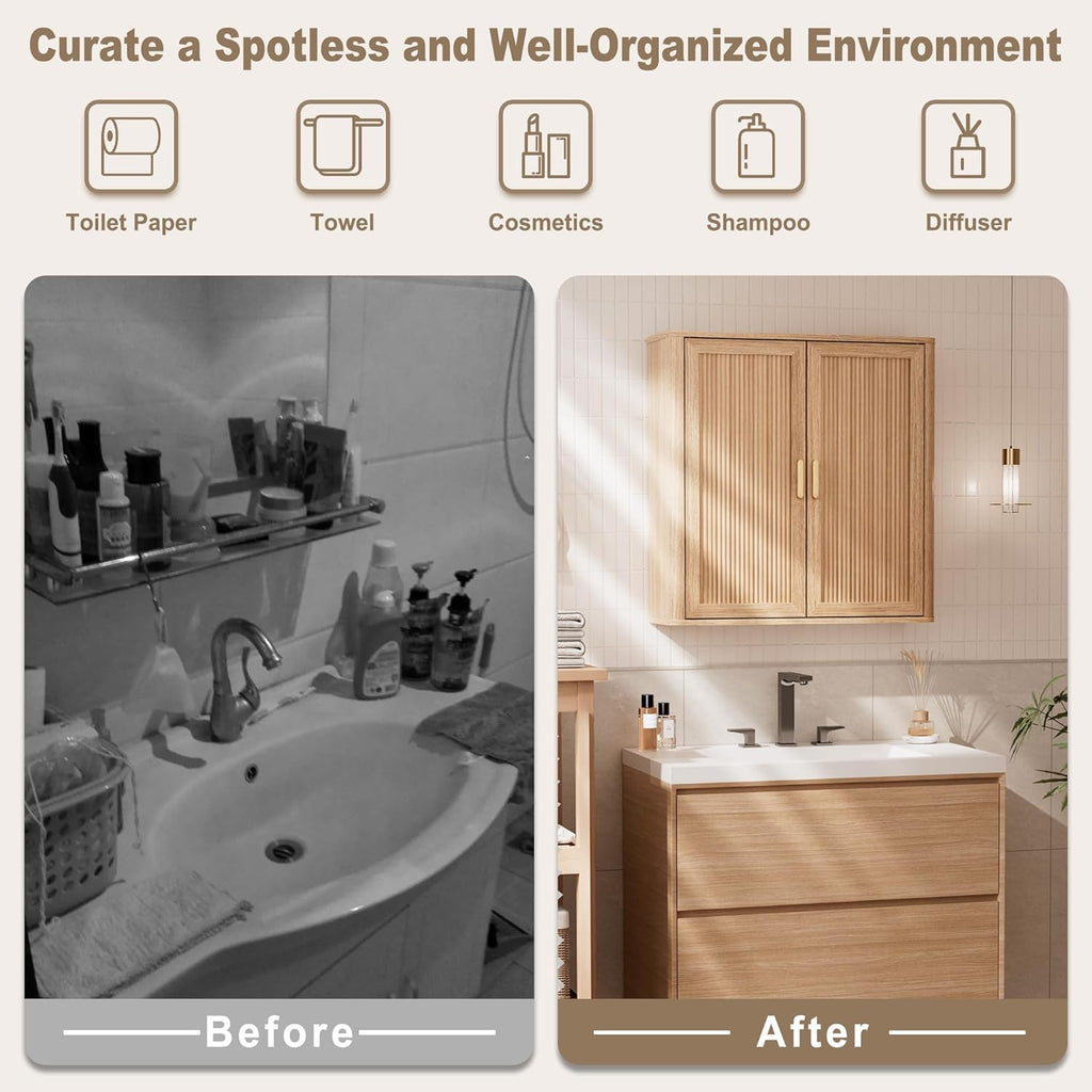 Bathroom Storage Cabinet, Over the Toilet Storage Cabinet, Medicine Cabinet with Adjustable Wood Shelf & Doors for