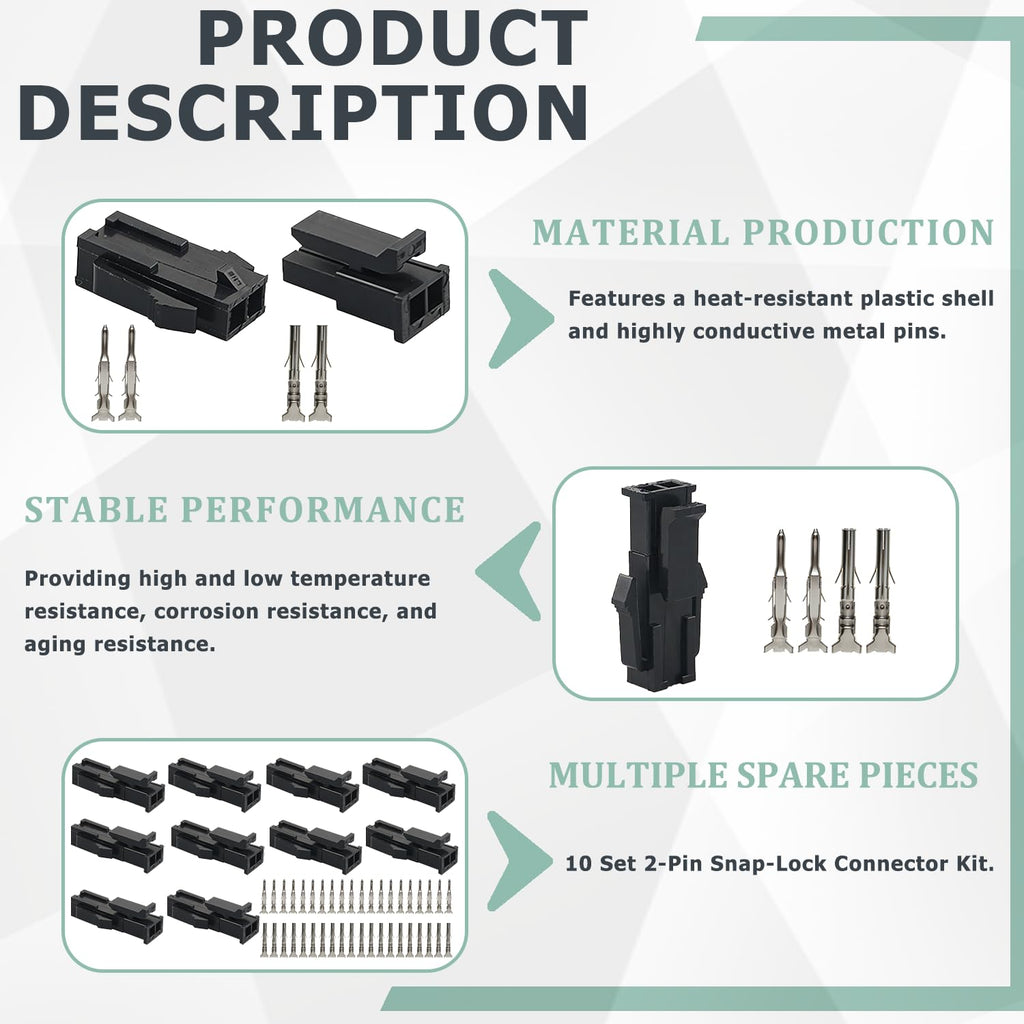 10 Sets 2 Pin Connector Kit Compatible with Molex Micro-Fit 3.0 Dual Row