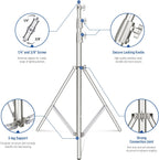 9.2ft/2.8m Stainless Steel Light Stand, Spring Cushioned Heavy Duty Photography Tripod Stand with 1/4” to 3/8”