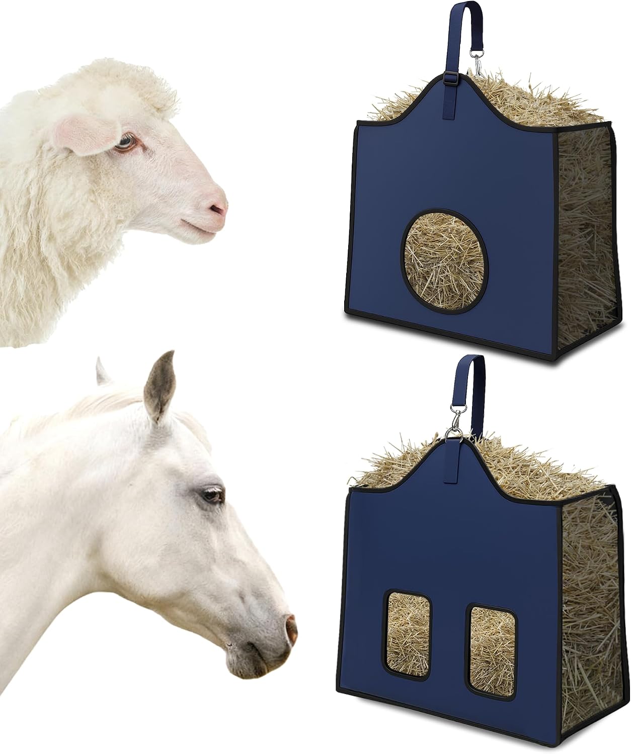 Hay Feeder for Goats and Horses - Slow Feed Design, Heavy Duty Hanging Hay Bag for Barn, Trailer & Paddock, Easy to