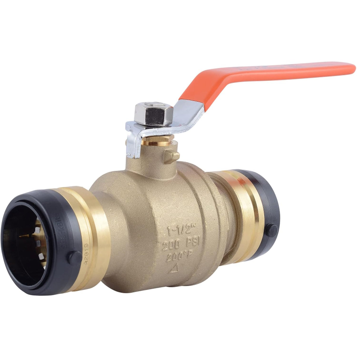 SharkBite 1-1/2 x 1-1/2 in PTC Ball Valve, Push-to-Connect Brass Water Shut-Off Plumbing Fitting, UXLBV41