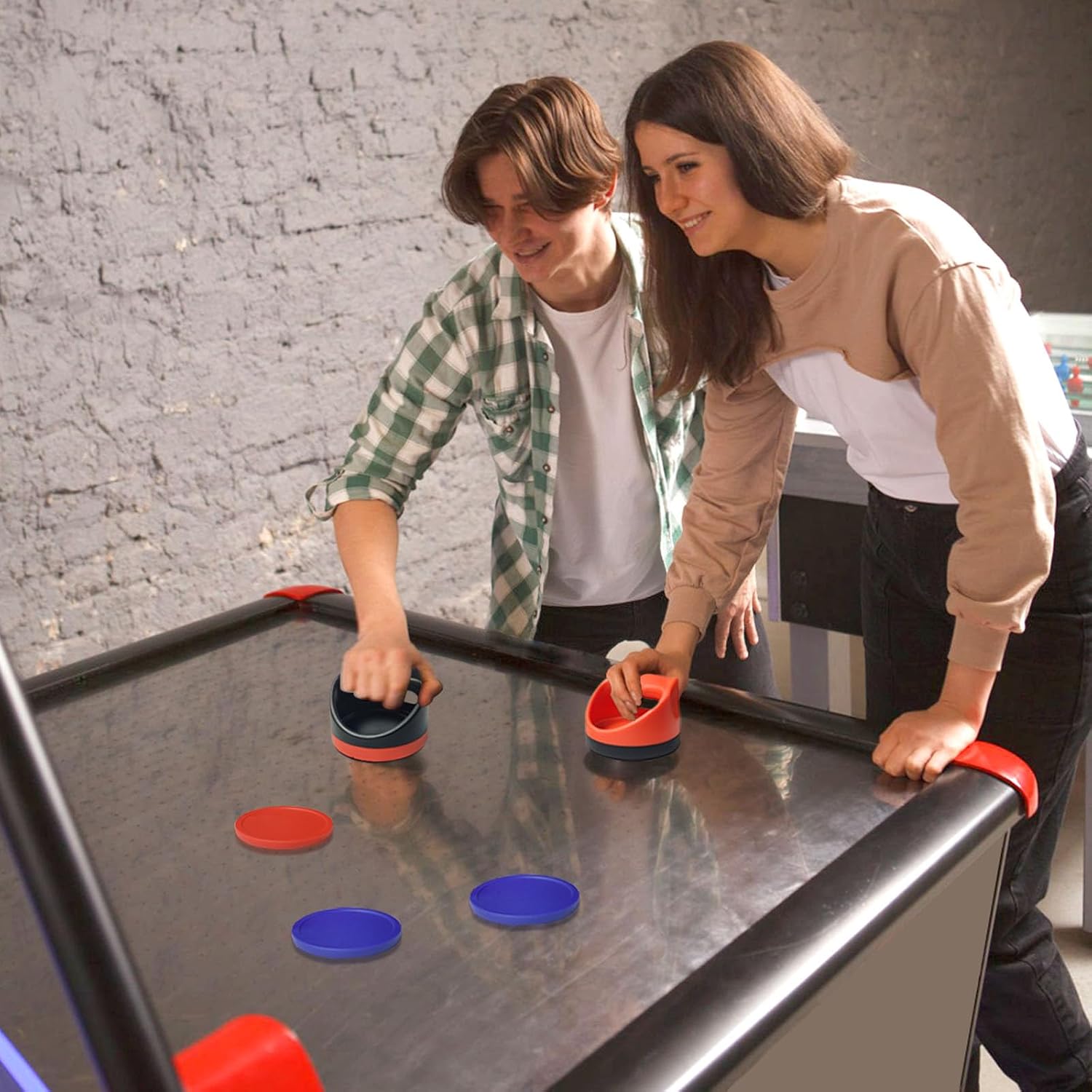 Air Hockey Pushers Air Hockey Pucks &Paddles,Goal Handles Paddles Replacement Accessories for Game Tables Include 2