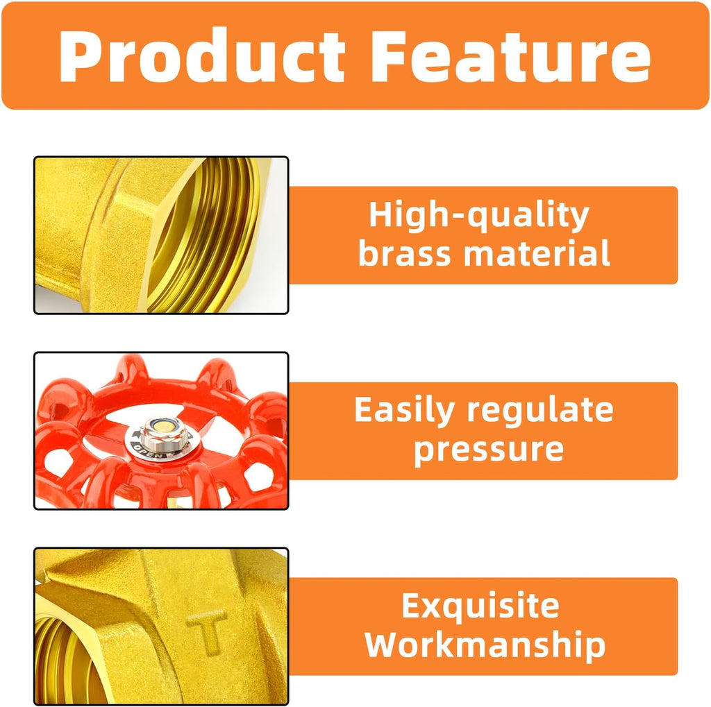 GASHER 1PCS 1/2 Inch Brass industrial Gate Valve, Heavy-duty Rotary Sluice Valve with Female x Female Threads, with Wheel Handle, For Water, Oil, Gas