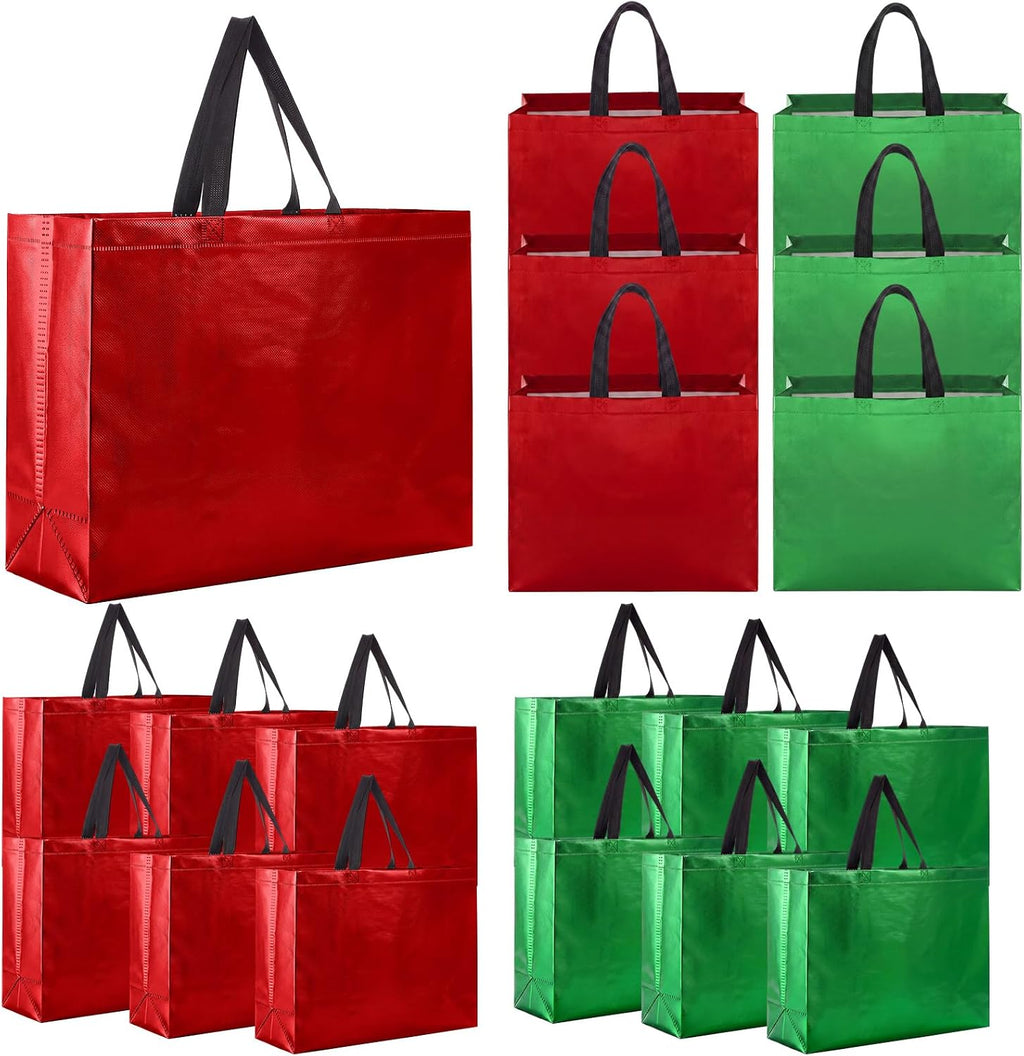 50 Pcs Gift Bags 17.7x13x4.72 Inch, Glossy Red and Green
