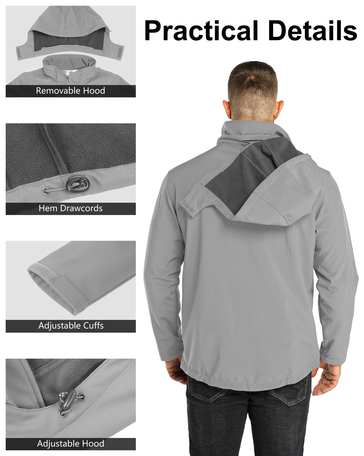 Men's Softshell Jacket Waterproof Fleece Rain Shell Coat