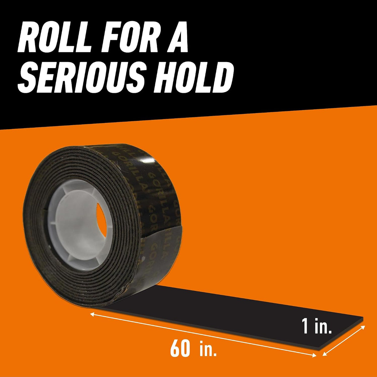 Heavy Duty Double Sided Mounting Tape, 1" x 60", Black, 2-Pack