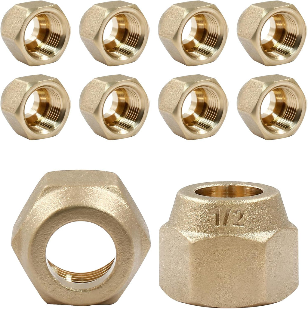 Brass Flare Nut, 1/2", 10 Pack