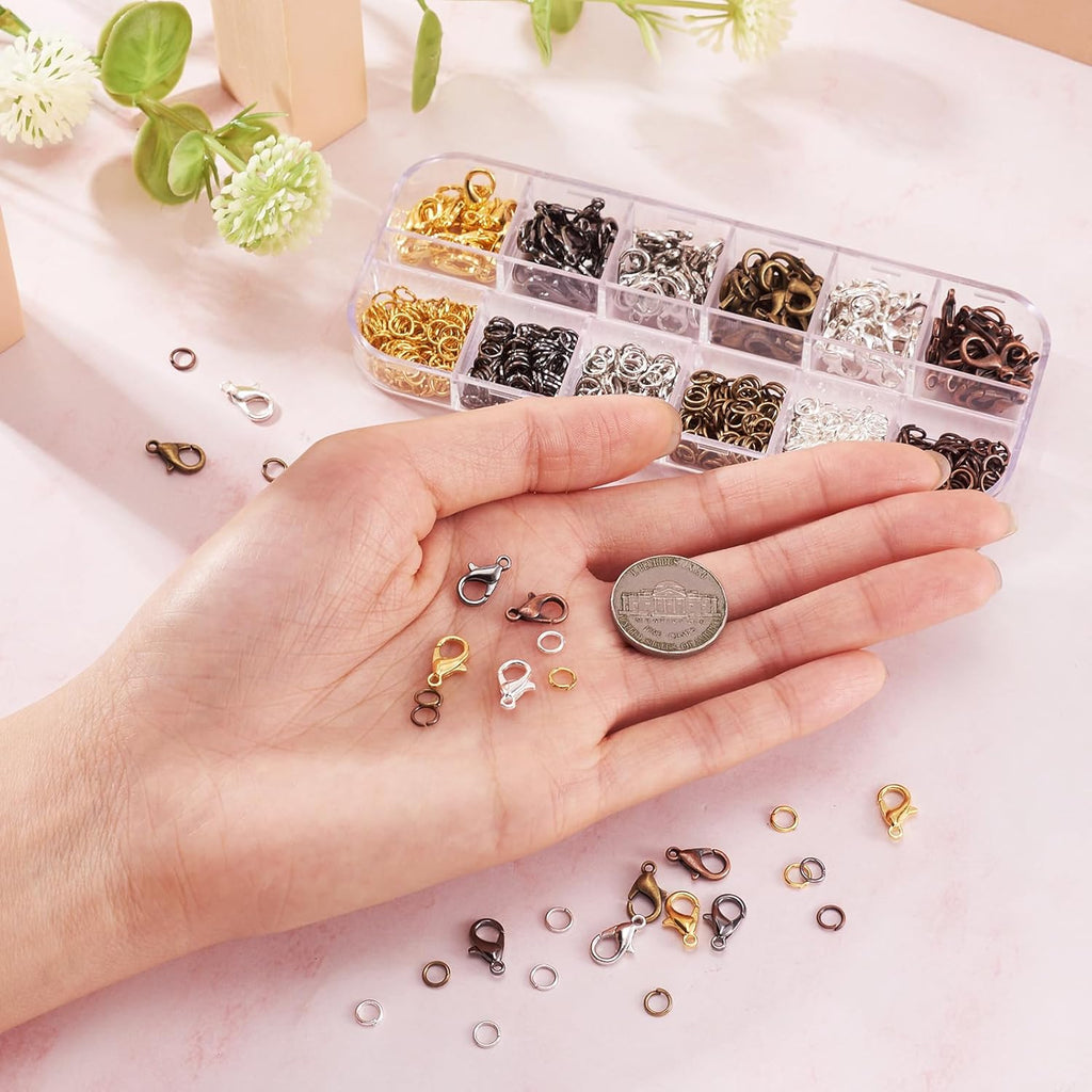 Pandahall 6 Colors Jewelry Finding Kits with 5mm Open Jump Rings & 12x6mm Lobster Claw Clasp for DIY Bracelet