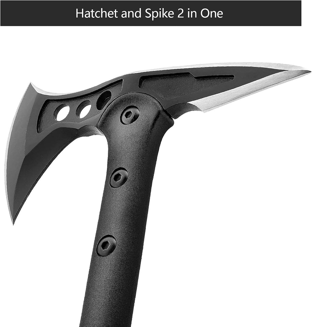 Camping Axe, Survival Throwing Hatchet with Sheath, Tactical Tomahawk with Spike, Nylon Fiber Handle for Outdoor