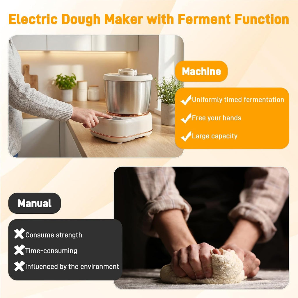 5.3QT Electric Dough Mixer with Ferment Function, Large Capacity Dough Maker Machine, 304 Stainless Steel