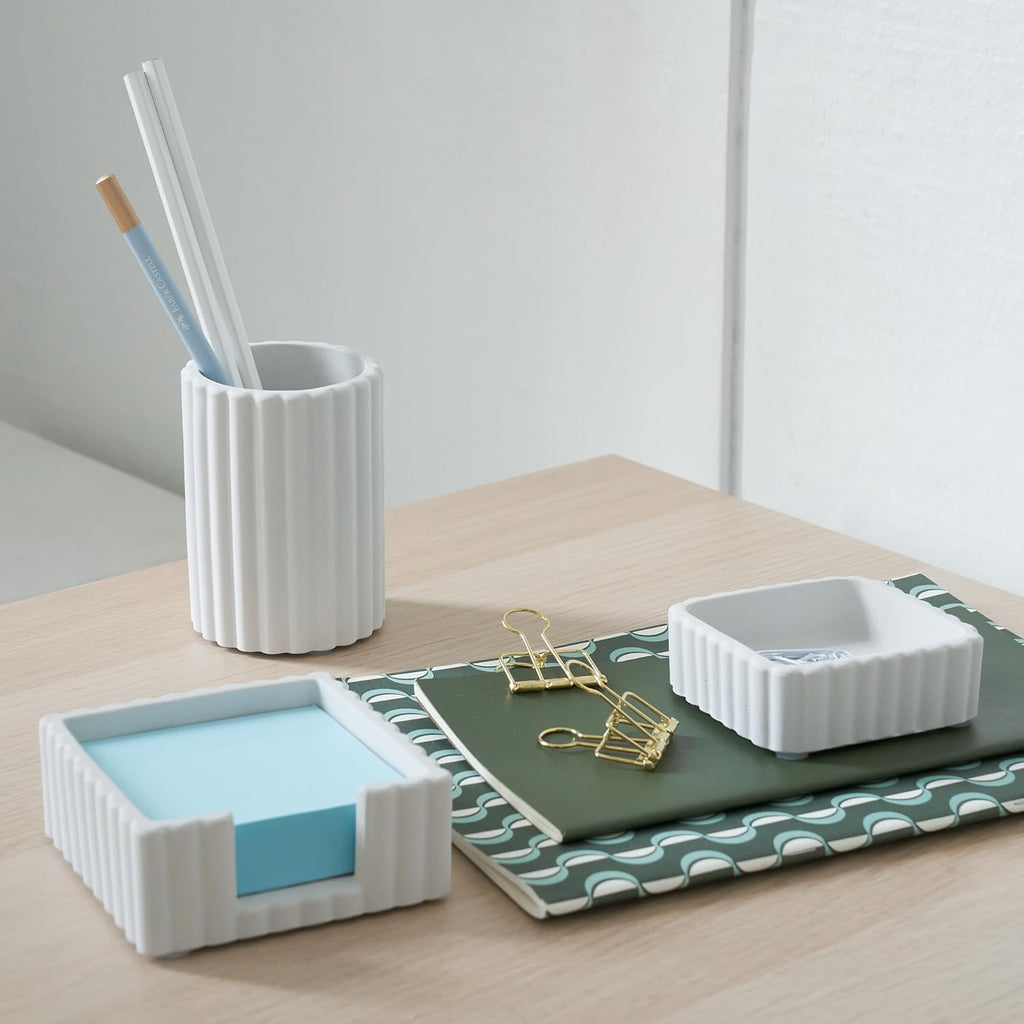 Aesthetic Desk Organizer Set of 3 For Your Office - Sturdy Concrete Desktop Accessories For Women Enhance Any Office