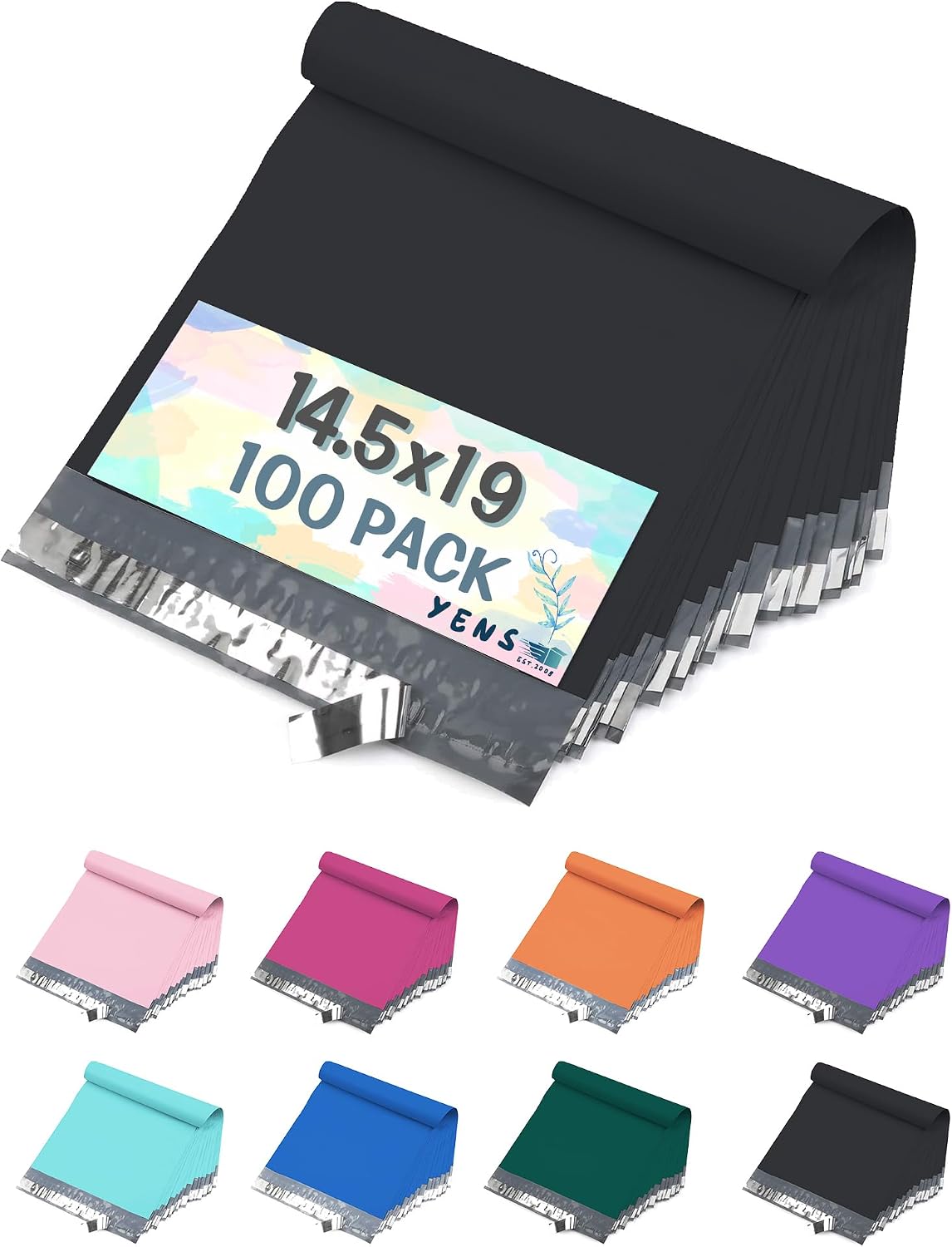 Black Poly Mailers 14.5x19 100 Pack Self-Seal Shipping Envelopes M7