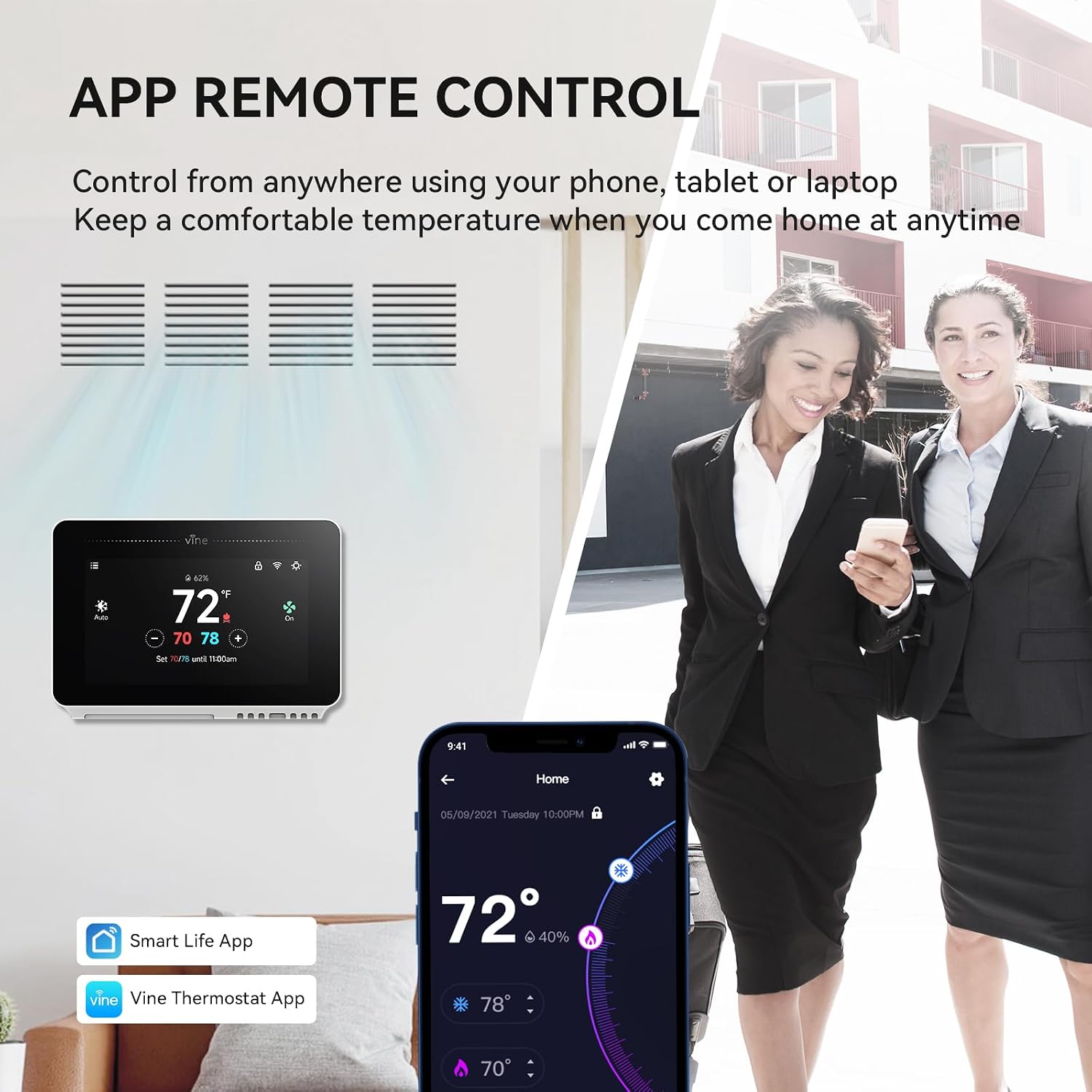 Programmable Thermostat for House with 4.3" Touch Screen, WiFi Smart Home Thermostat for AC and Heating, App/Voice