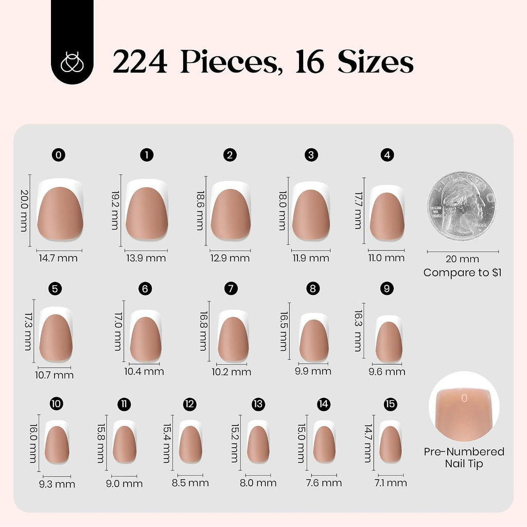 Beetles French Tips Press On Nails- 224 Pcs Short Squoval Nails, Brown