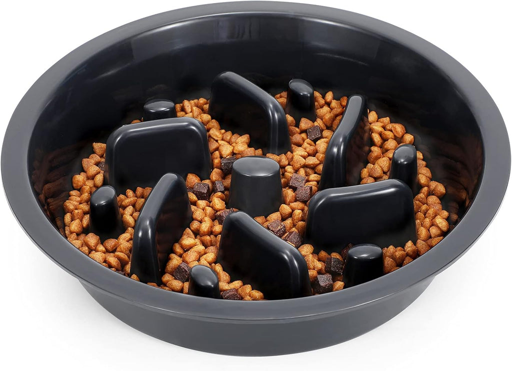 Dog Slow Feeder Bowl - Reduce Slip Puzzle Bowl for Elevated Pet Feeders - Interactive Bloat Stop Dog Dishes - Dark