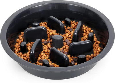 Dog Slow Feeder Bowl - Reduce Slip Puzzle Bowl for Elevated Pet Feeders - Interactive Bloat Stop Dog Dishes - Dark