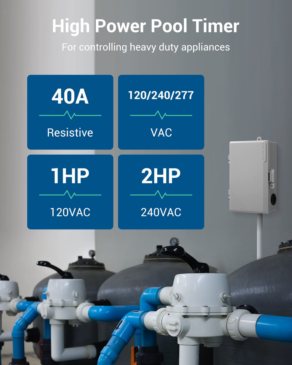 WiFi Pool Pump Timer, Wireless Smart Controller - 120-277 VAC