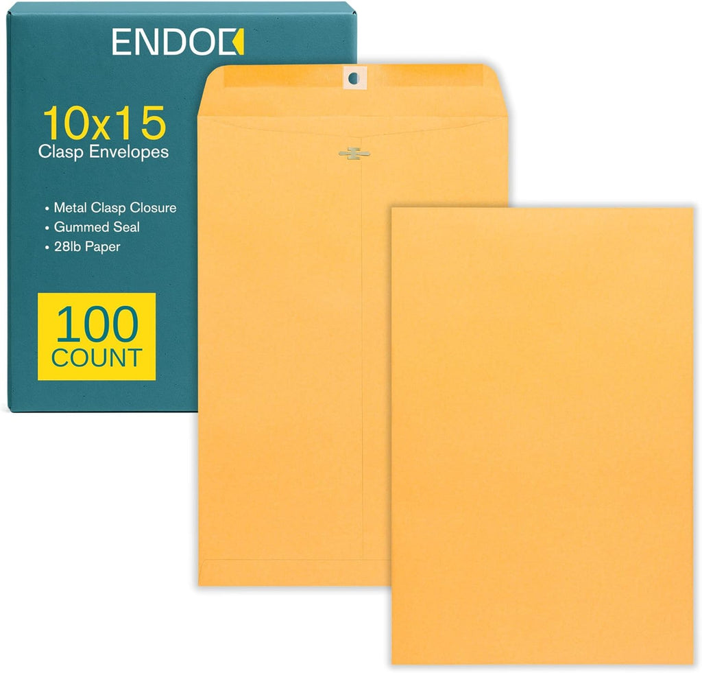 10 x 15 Clasp Envelopes - 100 Pack Brown Kraft Catalog Mailing Gummed Seal Envelope - 28lb Heavyweight 10x15 Inches