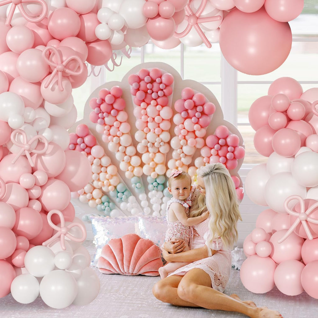 Coquette Birthday Decorations 145 Pcs Pink and White Balloon Garland Arch Kit Include Light Pink White Bow Balloons