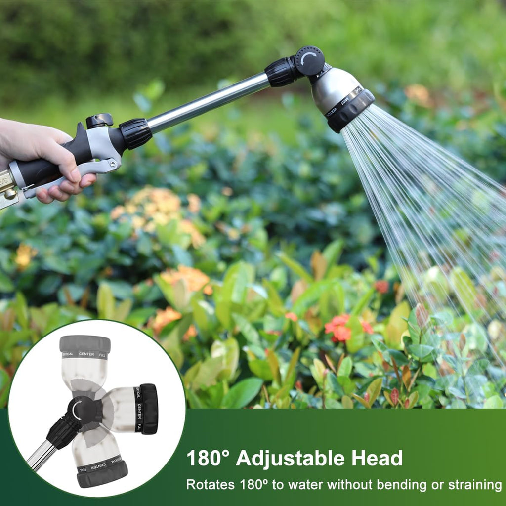 Watering Wand Heavy Duty, 16 Inches Metal Garden Hose Wand with 8 Spray Patterns, Long Hose Nozzle Sprayer with