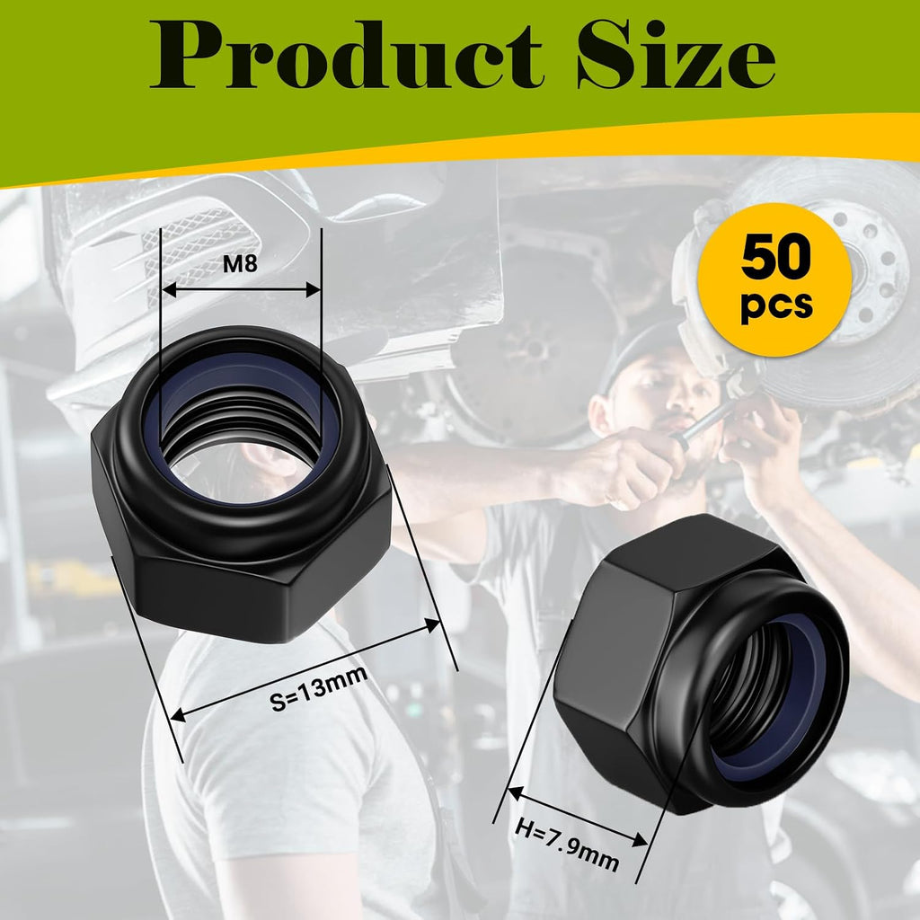 50Pcs M8-1.25 Lock Nuts, M8x1.25 Nylon Insert Locknuts, 304 Stainless Steel