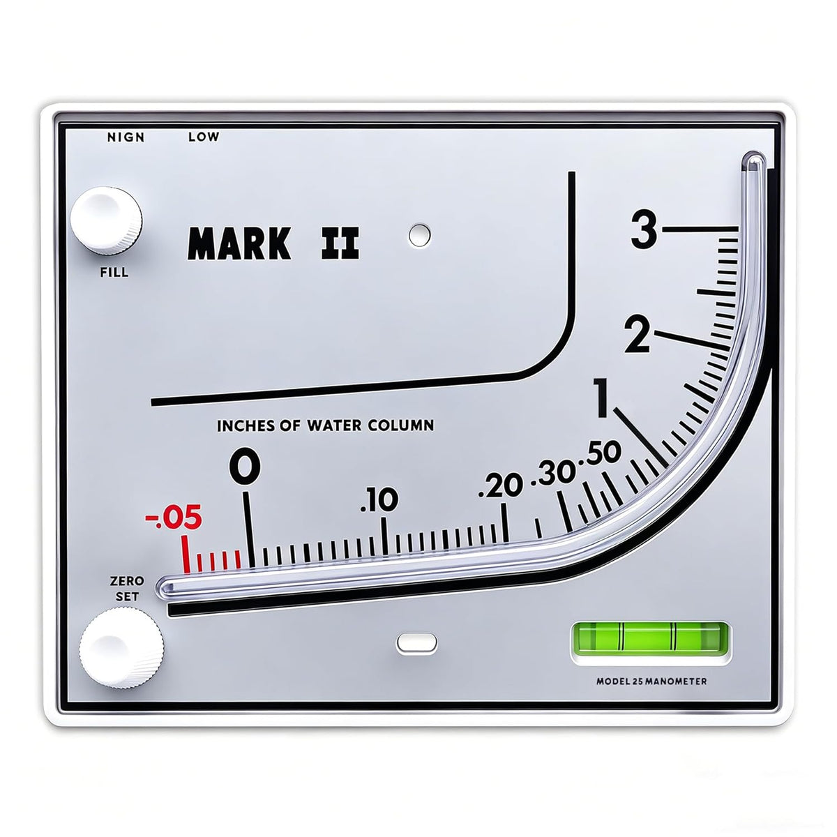 Mark II 25 Liquid Filled Manometer, 3" wc, 3% Accuracy for Pressure Testing
