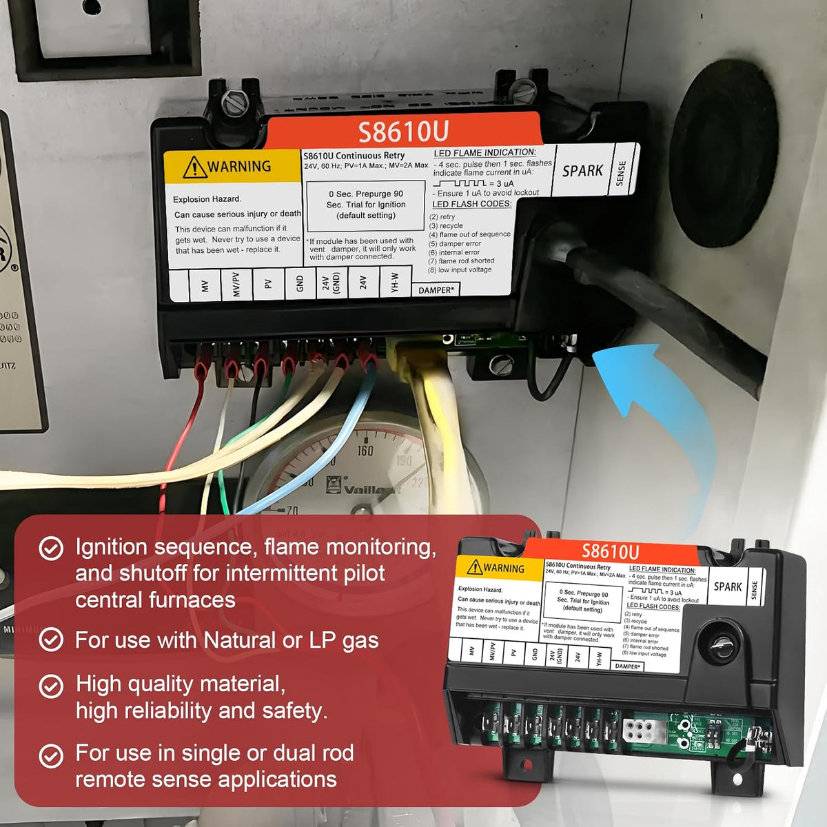 S8610M3009 S8610U Furnace Control Board Module Replacement for Honeywell Compatible with S8610U3009 S8610U1003, Intermittent Pilot Module for Furnace/Boiler