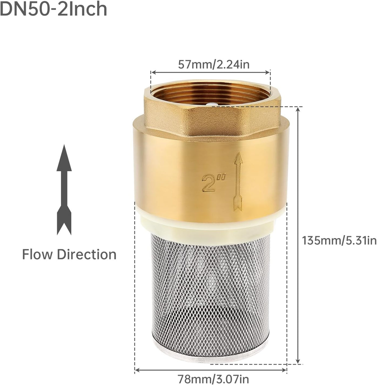 2 Inch Foot Valve with Filter Water Pump Bottom Brass Check Valve