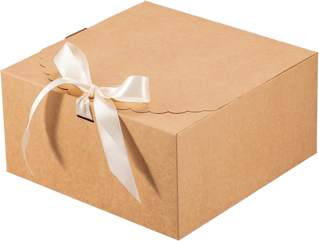 6 Pack 8x8x4 Brown Gift Boxes with Lids for Presents Cardboard Kraft Gift Boxes Bulk for Gifts Birthday Wedding Party