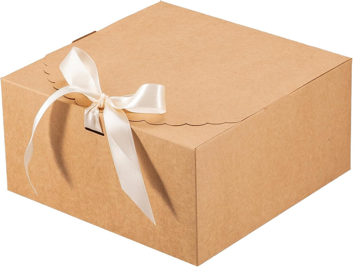 6 Pack 8x8x4 Brown Gift Boxes with Lids for Presents Cardboard Kraft Gift Boxes Bulk for Gifts Birthday Wedding Party