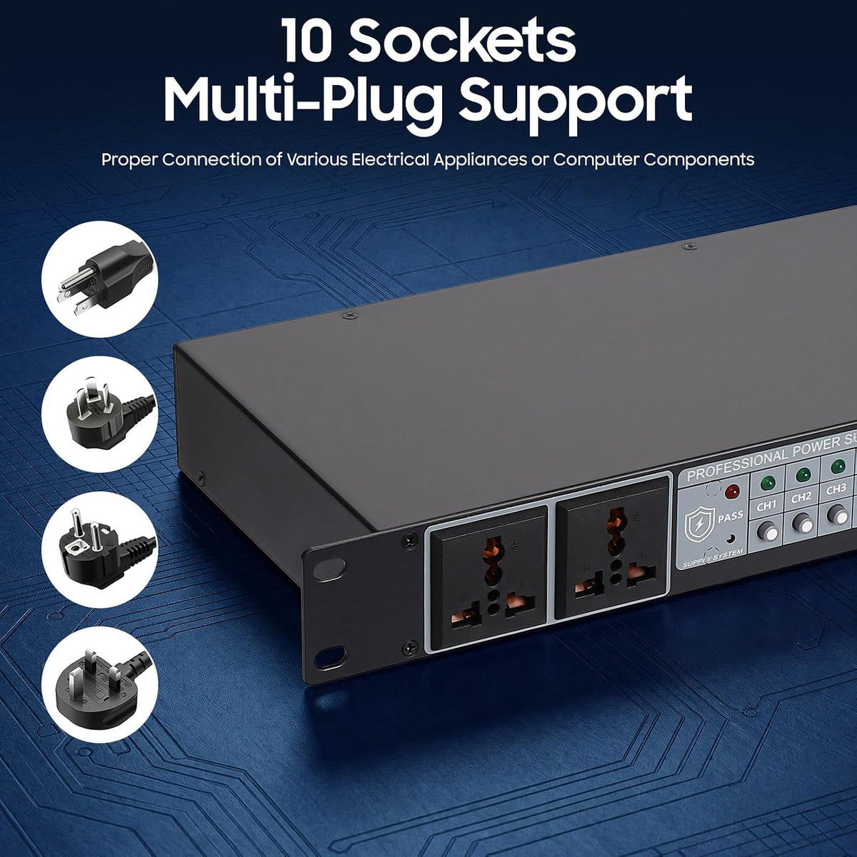 10-Outlet Power Sequencer Conditioner, 2000W Professional Power Conditioner, Audio Powers Conditioners Digital