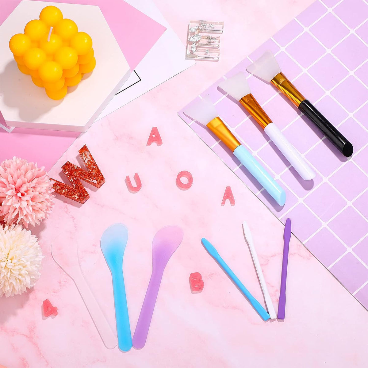 12 Pcs Silicone Stir Sticks Kit, Silicone Epoxy Brushes, Stir Tool Sticks, Mixing Spoon, Scraper DIY Crafts Tools for