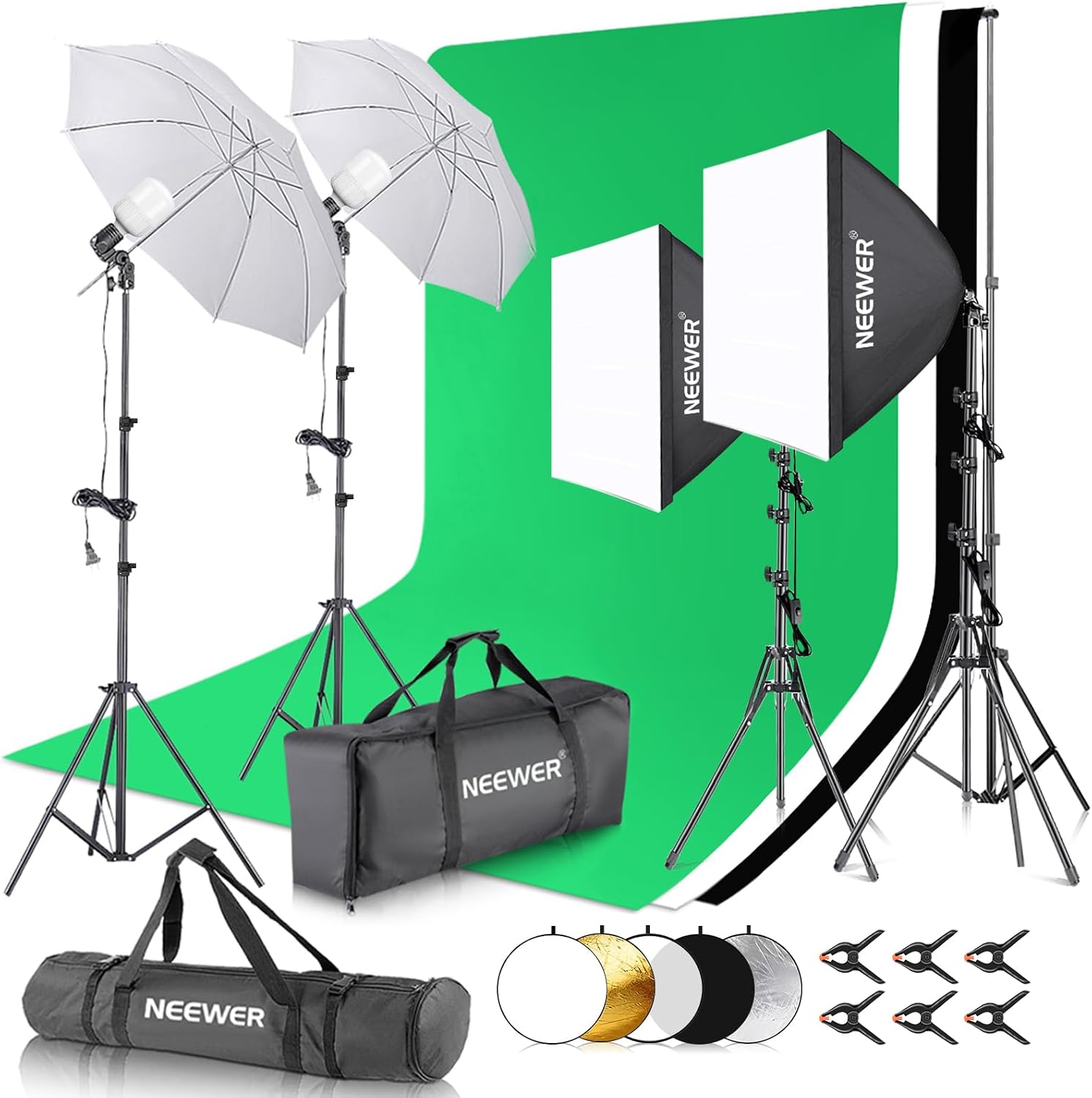 Photography Lighting Kit with Backdrops,8.5x10ft Backdrop Stands,5700K 800W Equivalent 24W LED Umbrella Softbox