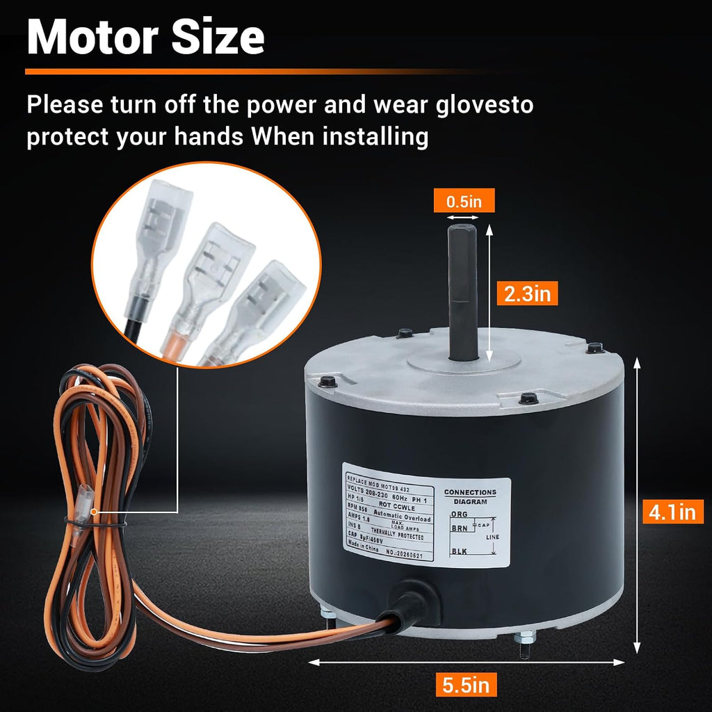 51-102008-03 Condenser Fan Motor Compatible with Rheem/Ruud