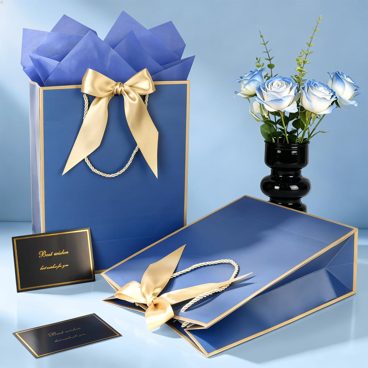 Medium Blue Birthday Gift Bags with Tissue Paper & Handles 4-Pack