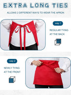 5 Pack Red Waist Aprons for Adults 3 Pockets Half Bistro Apron