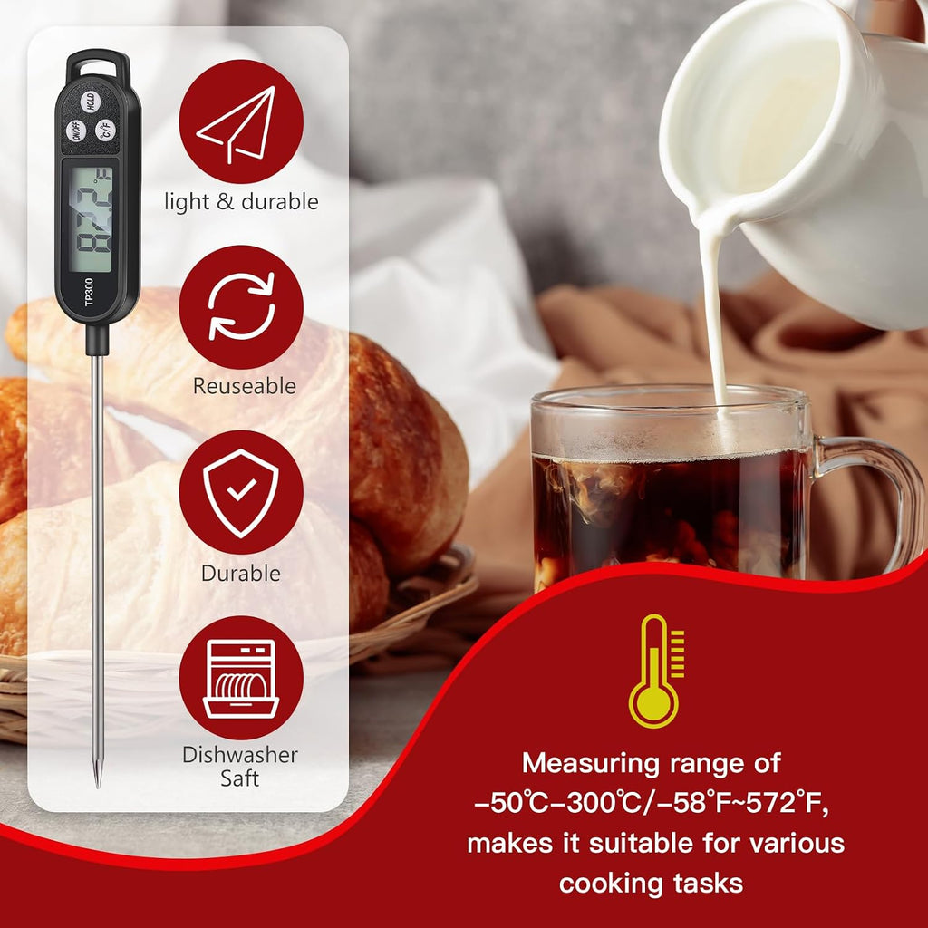 6 Pcs Food Thermometer Instant Read Probe BBQ,Black